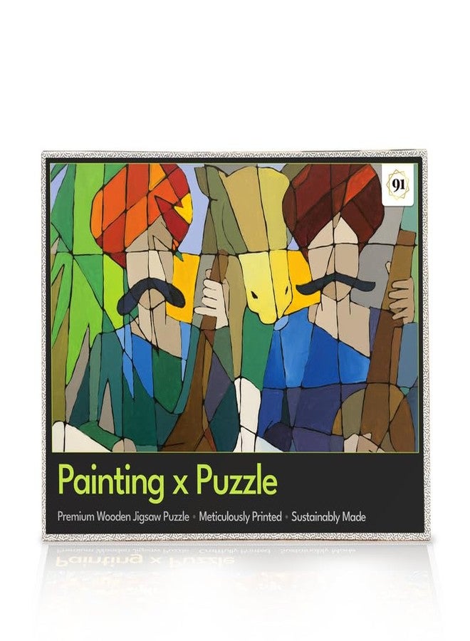 91Knots Painting x Puzzle Series | Contemporary Indian Art | 1000 Pieces Wooden Jigsaw Puzzles for Adults (1000 Pieces, Rajasthani Musicians) - Image 1